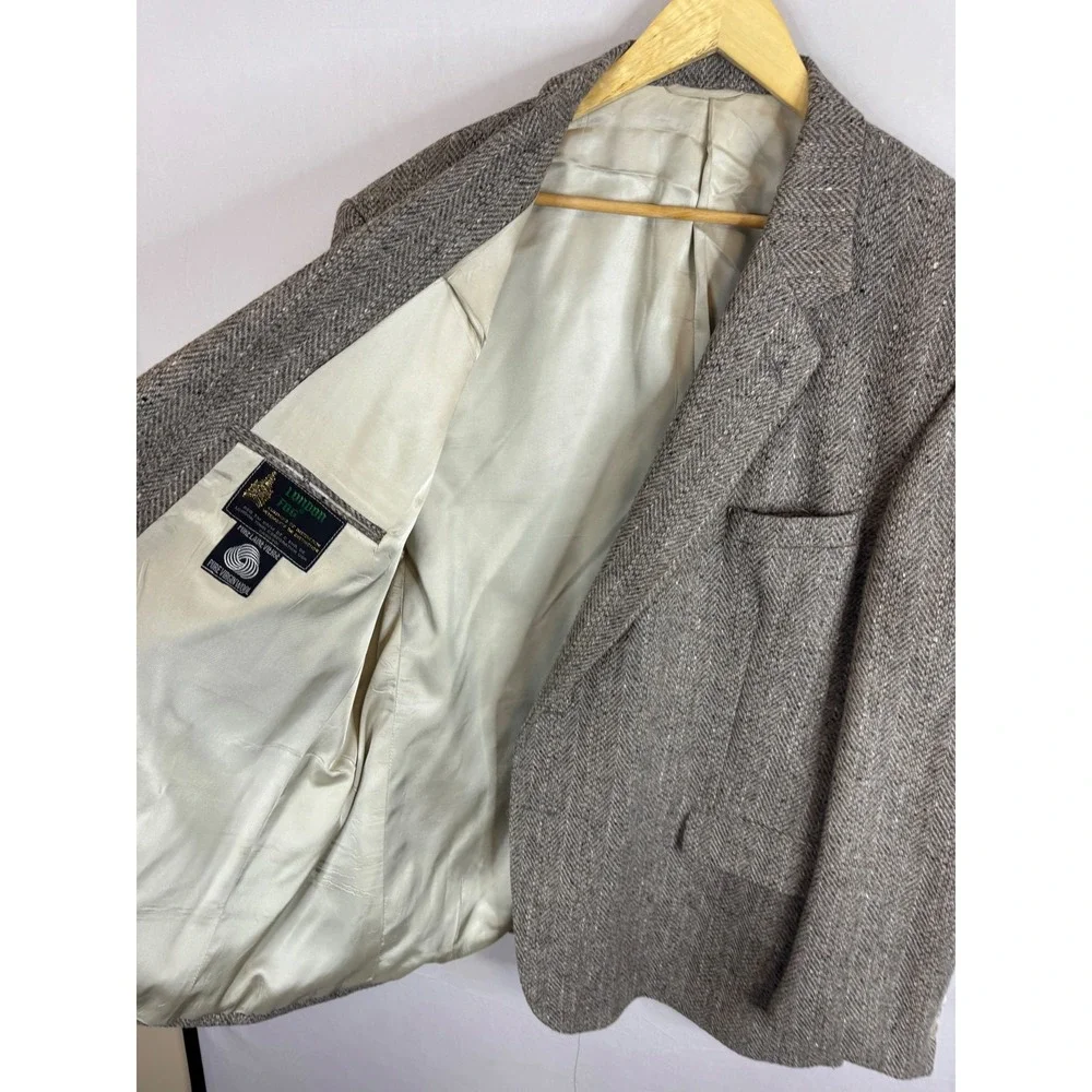 Vintage London Fog Mens‎ 54 Grey Herringbone Pure Wool Blazer Sport Coat